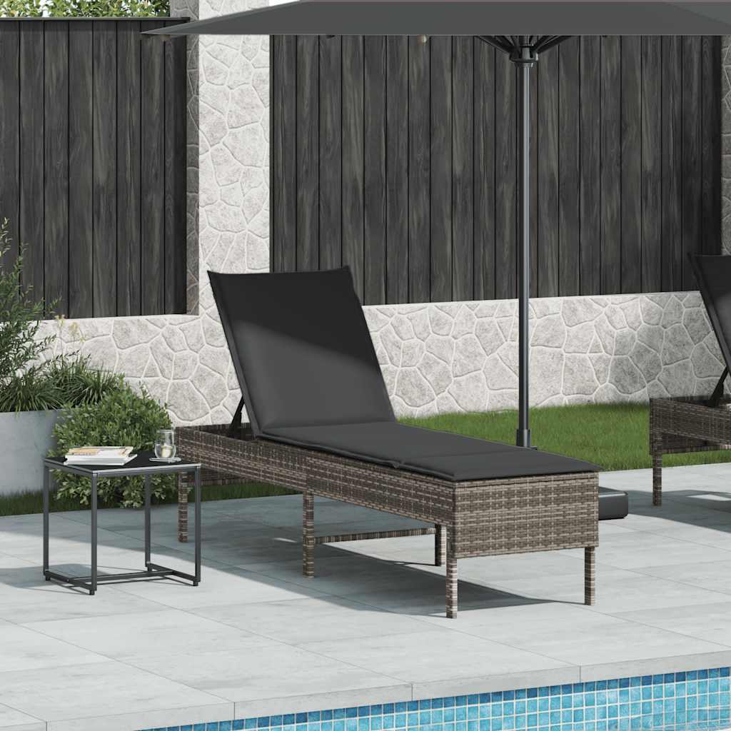 vidaXL Ligstoel met kussen grijs 55x200x44cm polyrotan