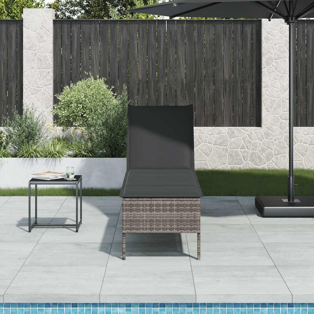 vidaXL Sonnenliege mit Auflage Grau 55x200x44 cm Poly Rattan