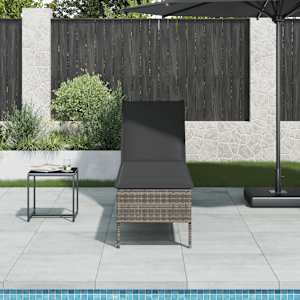 Ležalnik z blazino siv 55x200x44 cm poli ratan