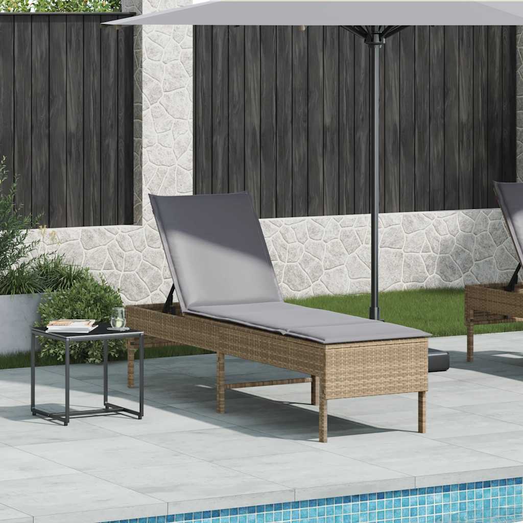 vidaXL Ligstoel met kussen beige 55x200x44cm polyrotan