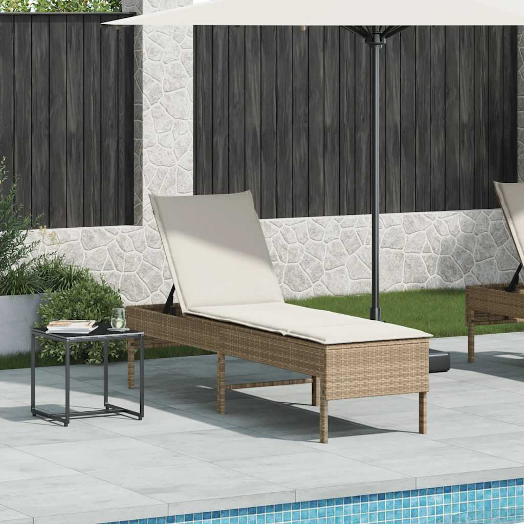 vidaXL Ligstoel met kussen beige 55x200x44cm polyrotan