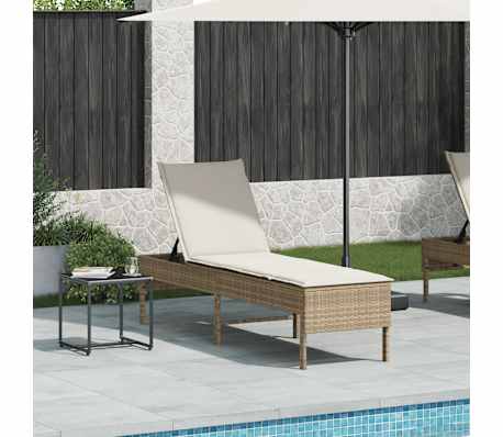 vidaXL Ligstoel met kussen beige 55x200x44cm polyrotan