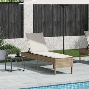vidaXL Ligstoel met kussen beige 55x200x44cm polyrotan