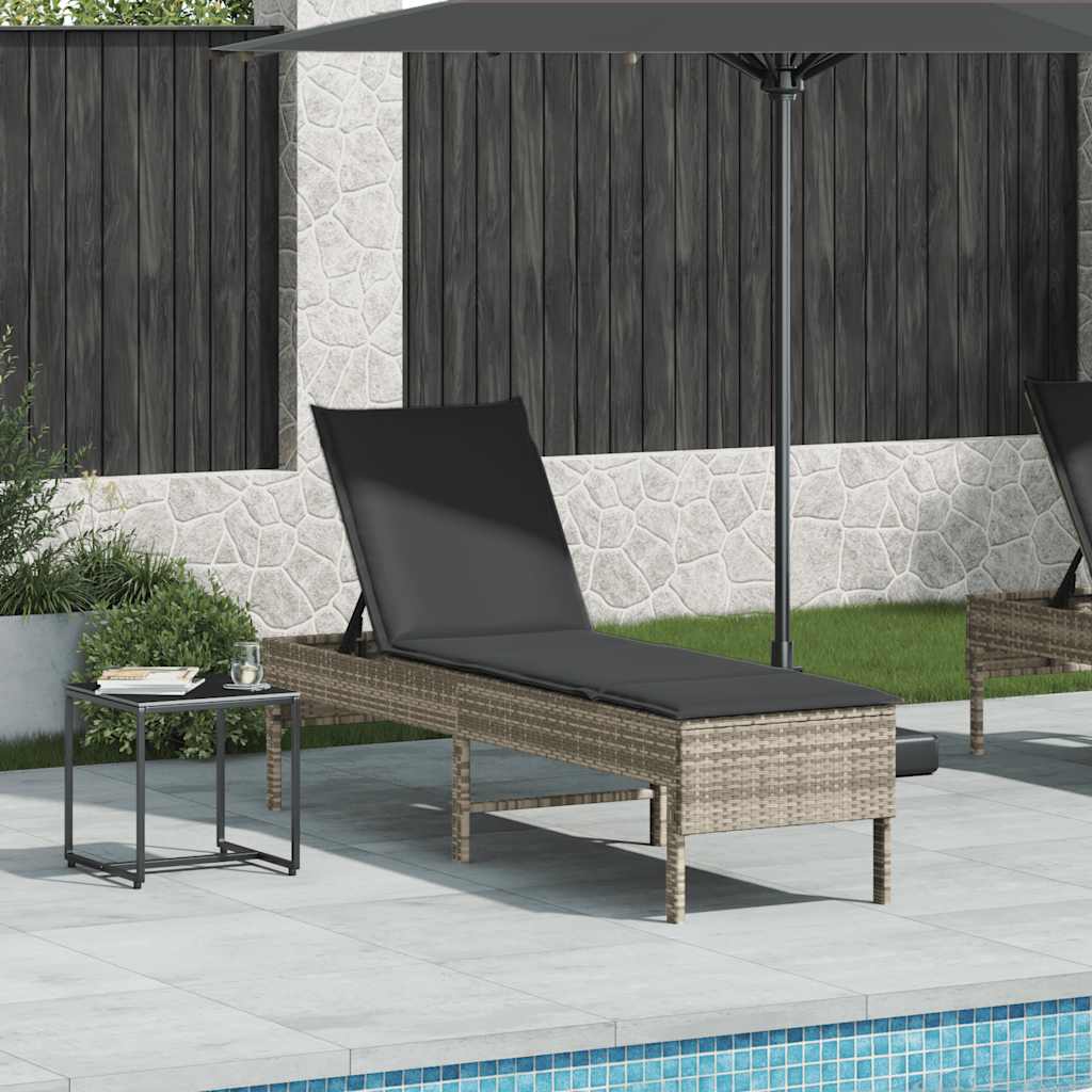 vidaXL Solstol med dyna ljusgr&aring; 55x200x44cm konstrotting