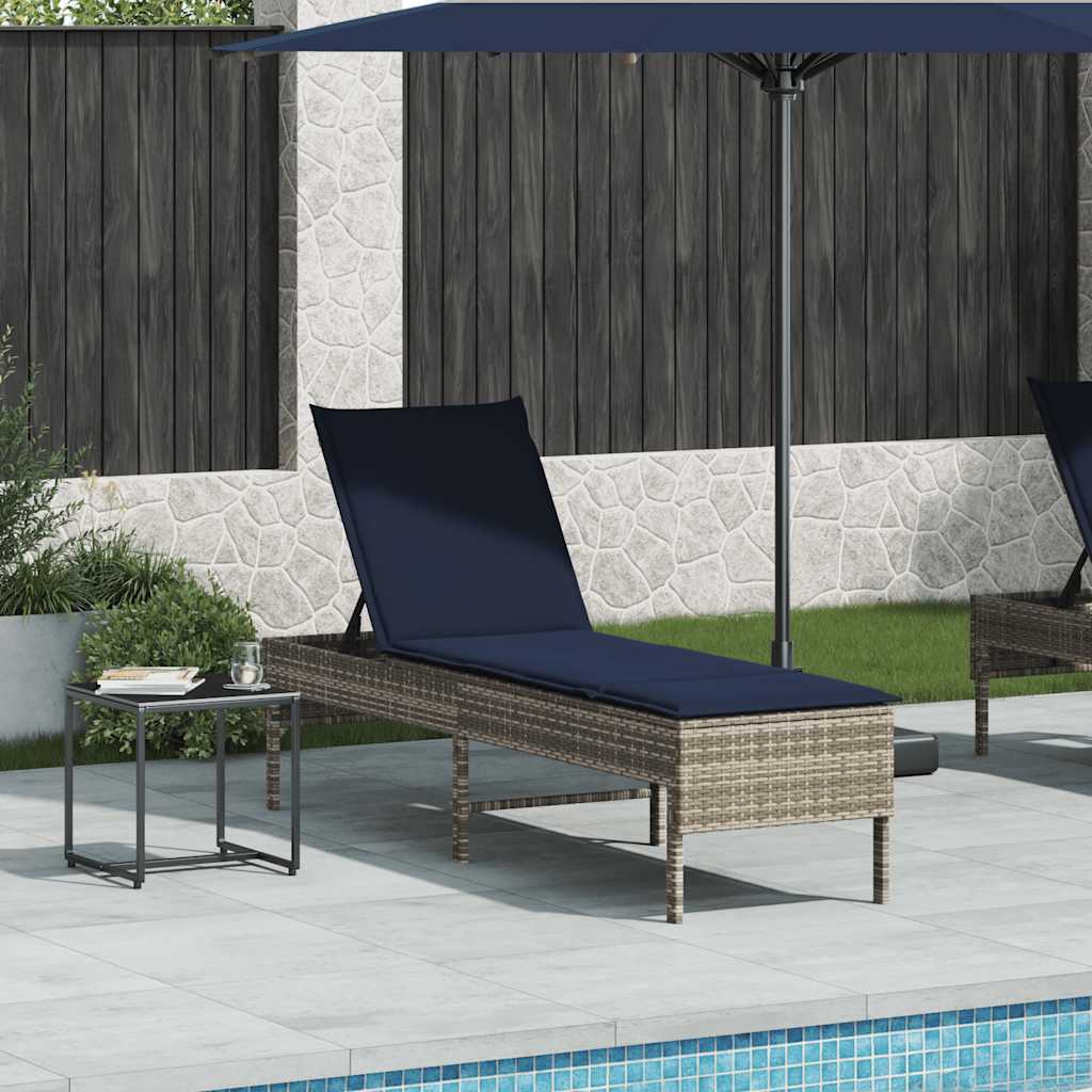 vidaXL Ligstoel met kussen grijs 55x200x44cm polyrotan