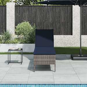 Ležalnik z blazino siv 55x200x44 cm poli ratan
