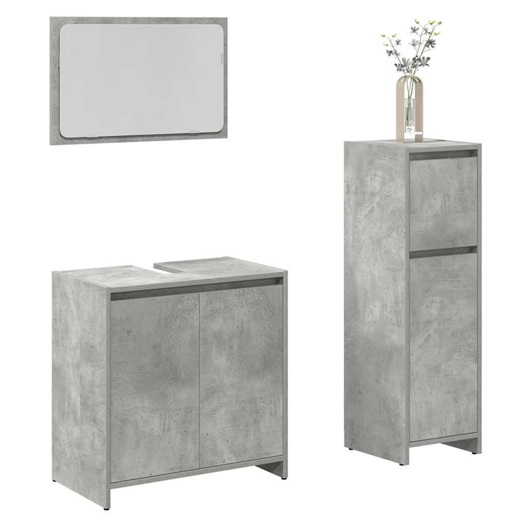 vidaXL Set mobilier de baie, 3 piese, gri beton, lemn compozit