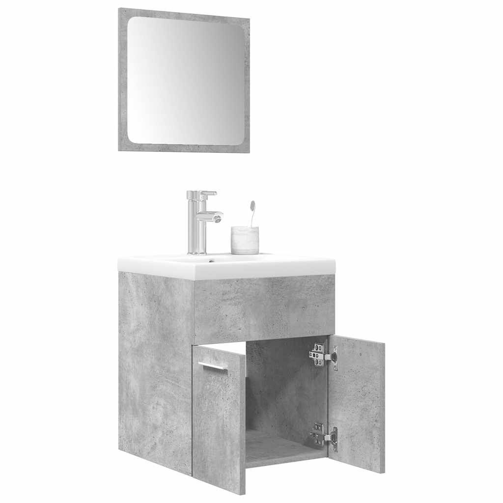 vidaXL Set mobilier de baie, 3 piese, gri beton, lemn compozit