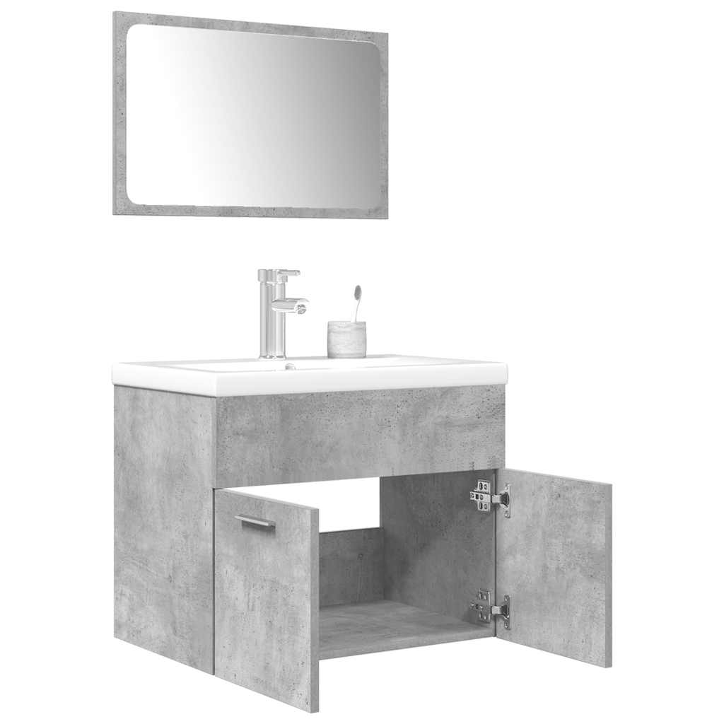 vidaXL Set mobilier de baie, 3 piese, gri beton, lemn compozit