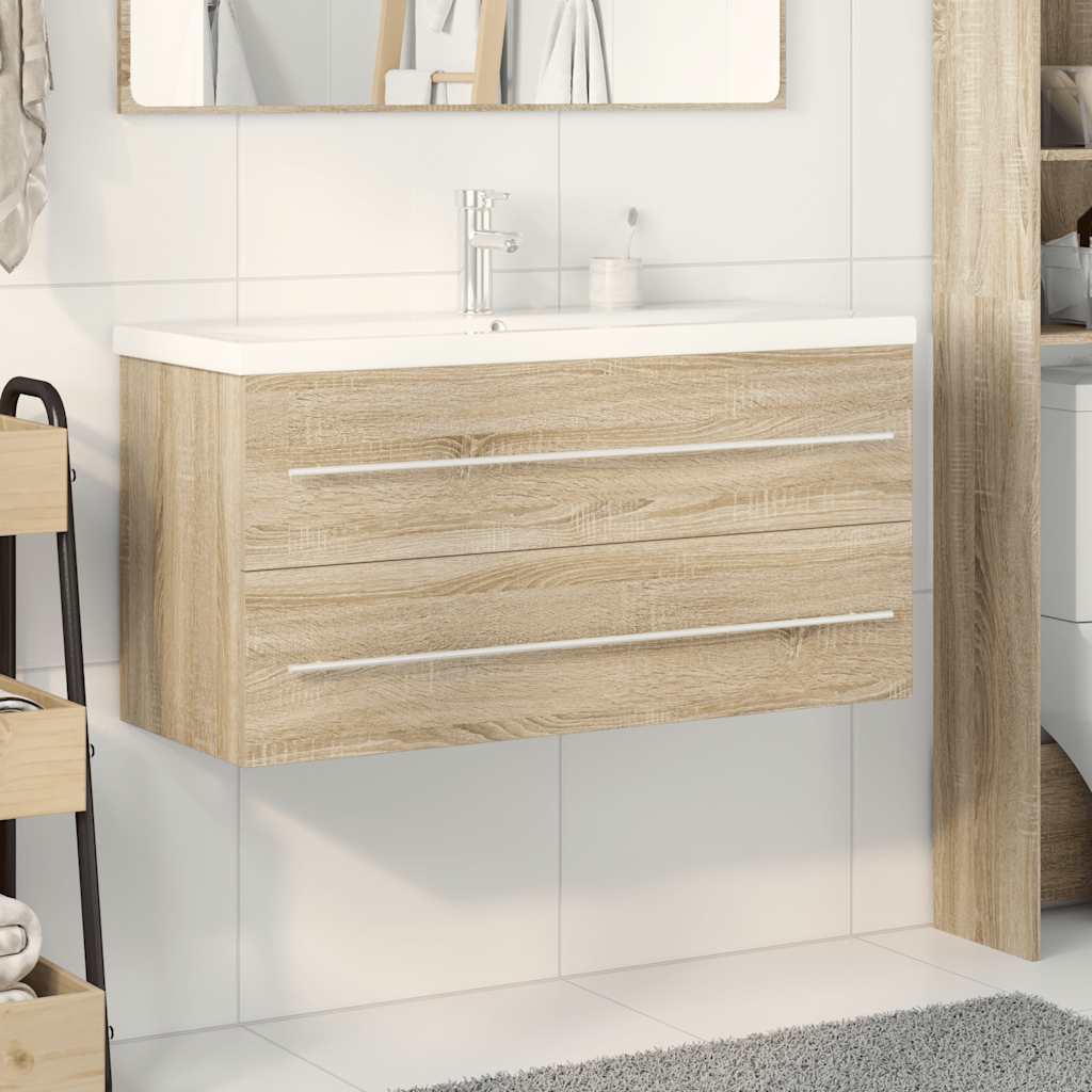 vidaXL 2-delige Badkamermeubelset bewerkt hout sonoma eikenkleurig afbeelding
