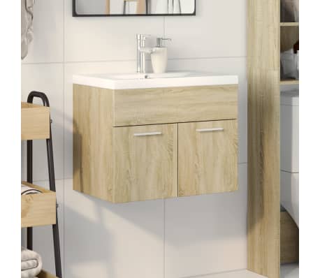 vidaXL Bathroom Sink Cabinet with Built-in Basin Sonoma Oak