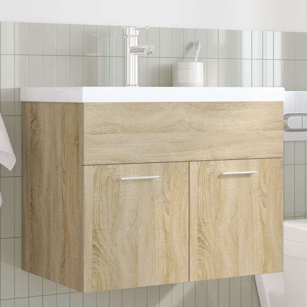 Thumbnail - vidaXL Waschbeckenunterschrank Einbaubecken Wasserhahn Sonoma-Eiche