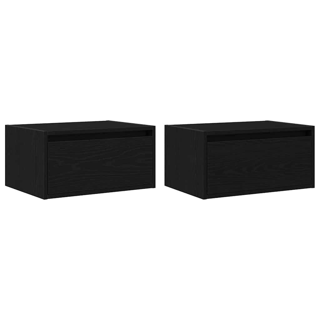 vidaXL Noptiere montate pe perete cu lumini LED 2 buc Stejar negru