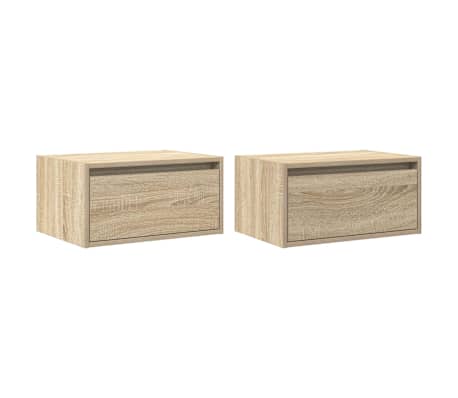 vidaXL Wall-mounted Bedside Cabinets with LED Lights 2 pcs Sonoma Oak
