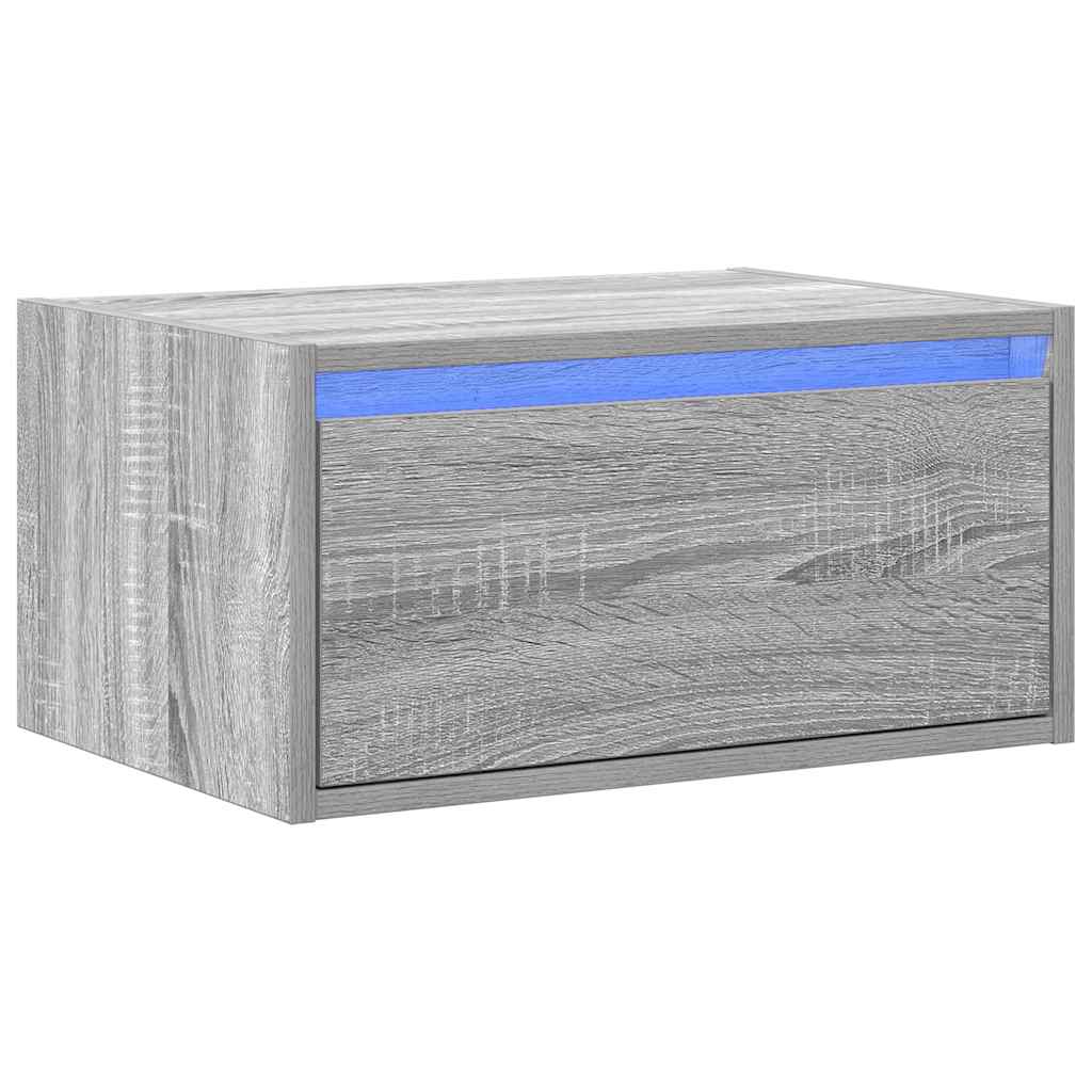 vidaXL Noptieră montată pe perete cu lumini LED, sonoma gri
