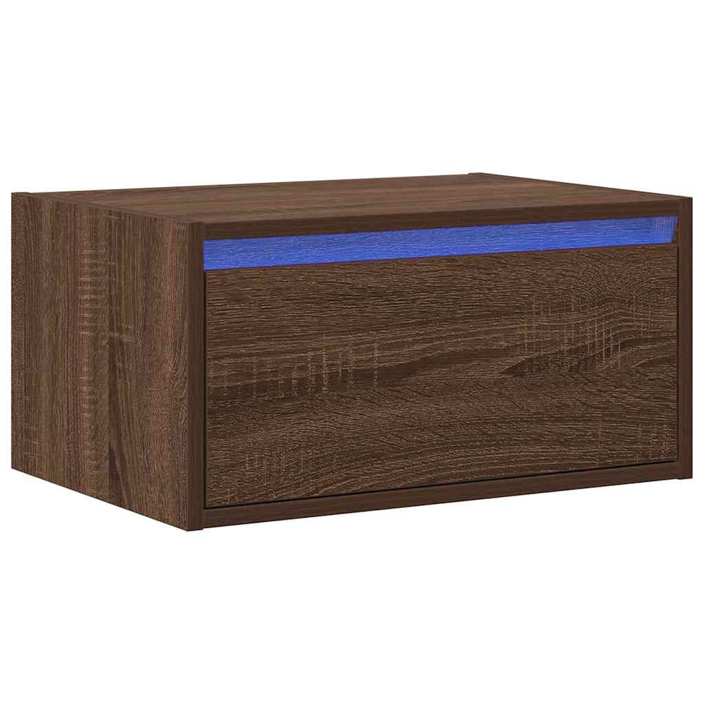 vidaXL Noptieră montată pe perete cu lumini LED, stejar maro