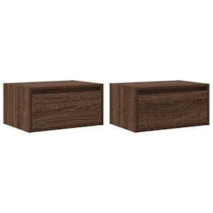 vidaXL Sein&auml;kiinnitett&auml;v&auml;t y&ouml;p&ouml;yd&auml;t LED-valoilla 2 kpl ruskea tammi