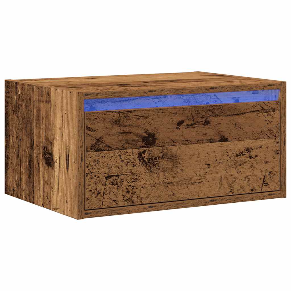 vidaXL Noptiera montata pe perete cu lumini LED Lemn vechi