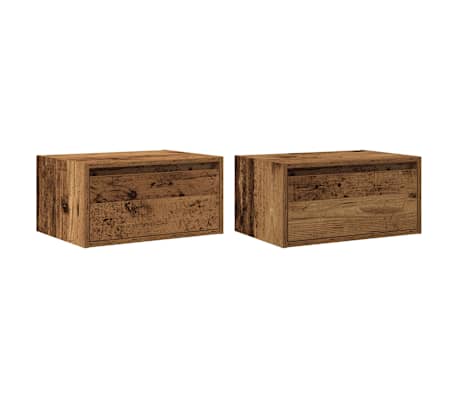 vidaXL Noptiere montate pe perete cu lumini LED 2 buc Lemn vechi