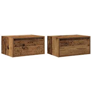 vidaXL Noptiere montate pe perete cu lumini LED 2 buc Lemn vechi