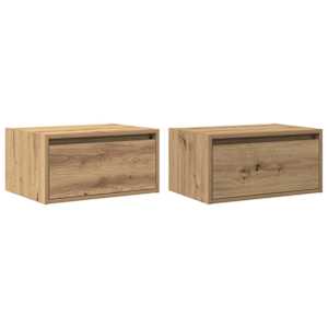 vidaXL Wall-mounted Bedside Cabinets with LED Lights 2 pcs Artisan Oak