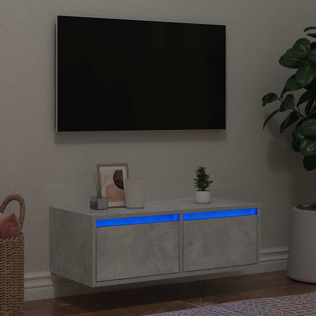 vidaXL Comodă TV cu lumini LED, gri beton, 75x35,5x25 cm