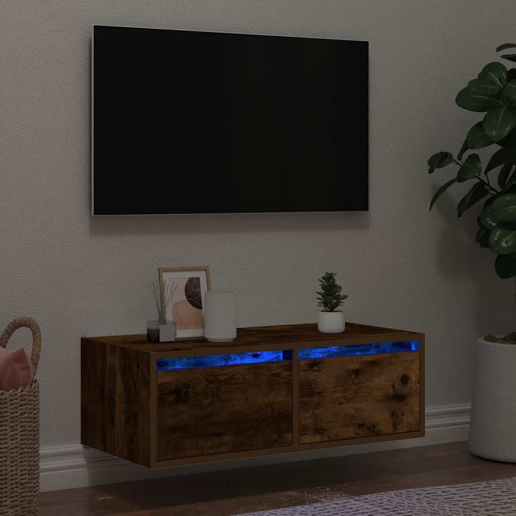 vidaXL TV-Schrank mit LED-Leuchten Räuchereiche 75x35,5x25 cm