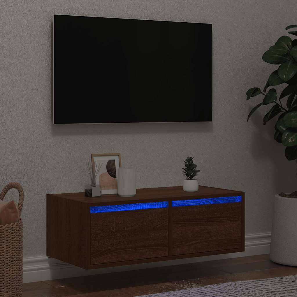 vidaXL Comodă TV cu lumini LED, stejar maro, 75x35,5x25 cm