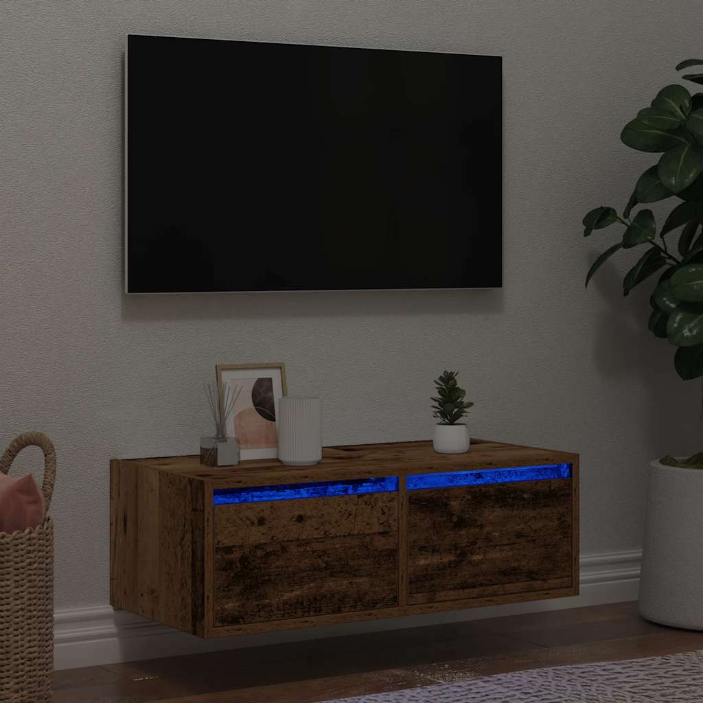 vidaXL Comodă TV cu lumini LED, lemn vechi, 75x35,5x25 cm