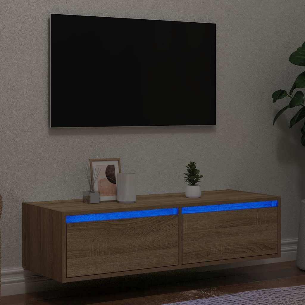 vidaXL Comodă TV cu lumini LED, stejar sonoma, 100X35,5x25 cm