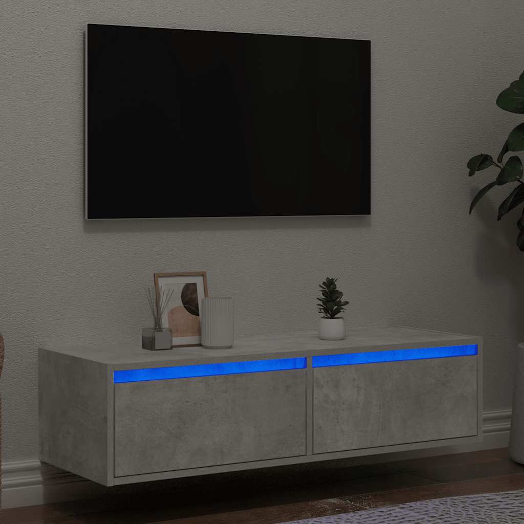 vidaXL Comodă TV cu lumini LED, gri beton, 100X35,5x25 cm