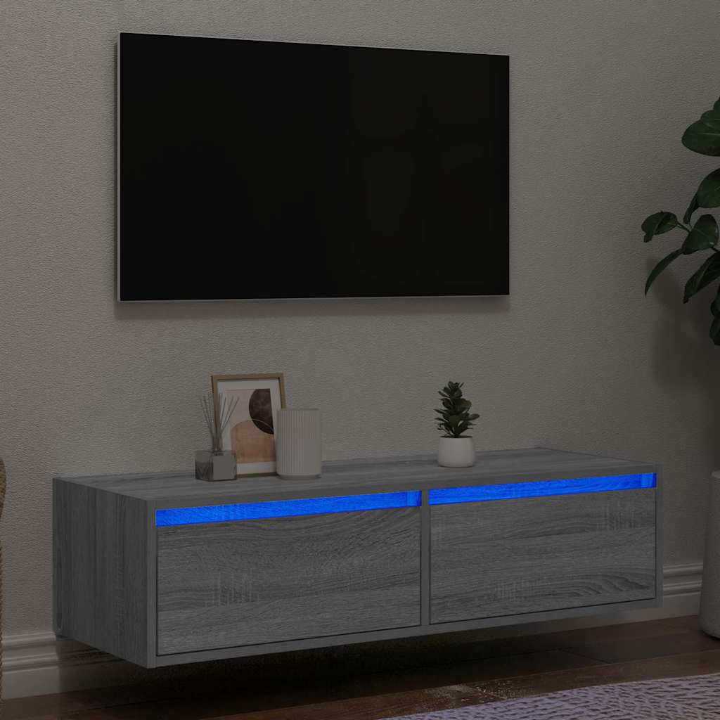 vidaXL Comodă TV cu lumini LED, gri sonoma, 100X35,5x25 cm