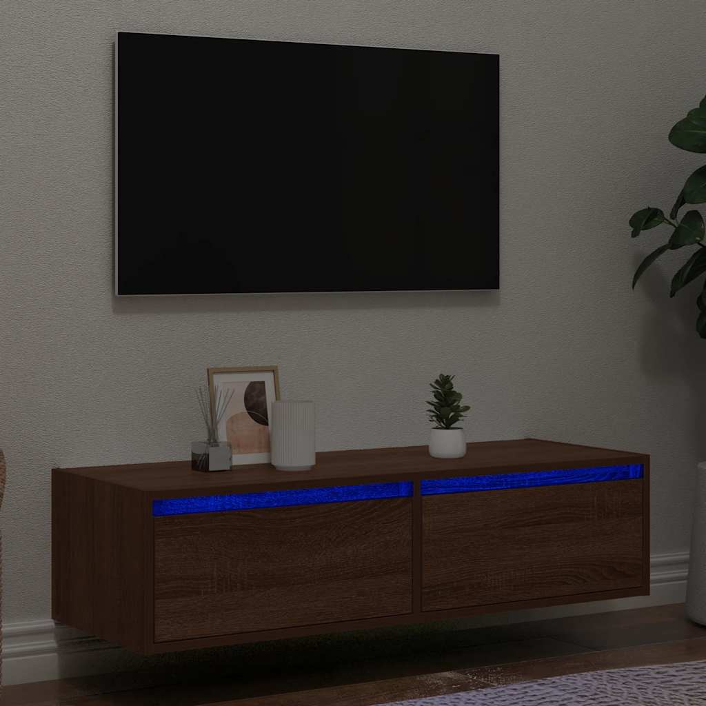 vidaXL Comodă TV cu lumini LED, stejar maro, 100X35,5x25 cm