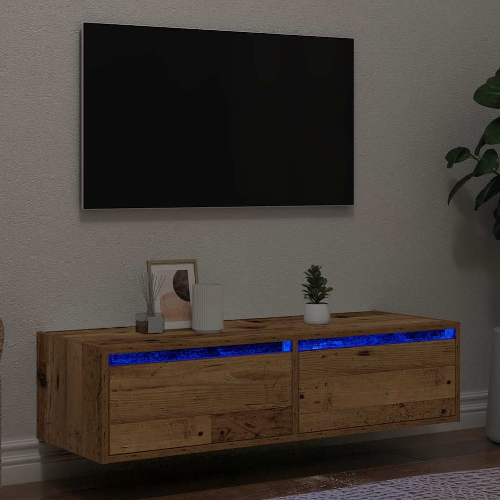 vidaXL Comodă TV cu lumini LED, lemn vechi, 100X35,5x25 cm