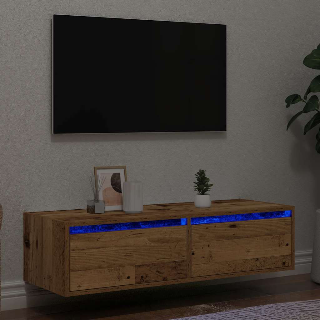 vidaXL Comodă TV cu lumini LED, lemn vechi, 100X35,5x25 cm