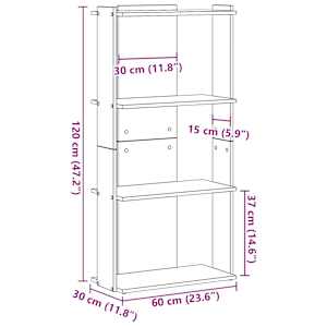 Knihovna se 3 policemi hnědý dub 60x30x120 cm kompozitní dřevo - obrázek 9