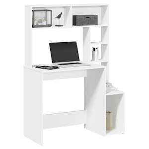 Pisalna miza s policami bela 100x45x140 cm inženirski les