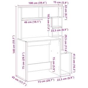 Psací stůl s policemi dub sonoma 100x45x140 cm kompozitní dřevo - obrázek 9