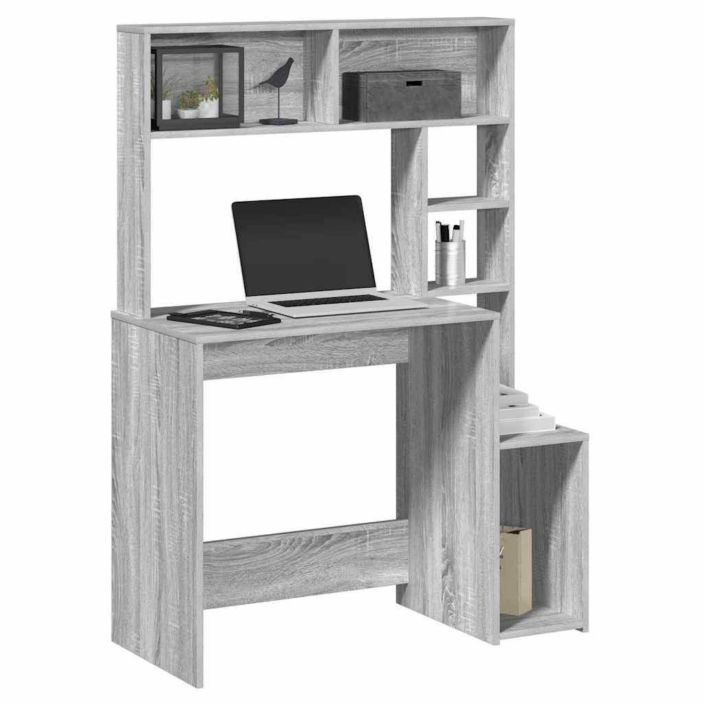 vidaXL Schreibtisch mit Regal Grau Sonoma 100x45x140 cm Holzwerkstoff