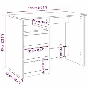 Psací stůl kouřový dub 102 x 50 x 75 cm kompozitní dřevo - obrázek 10
