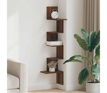 vidaXL N&aacute;stěnn&aacute; rohov&aacute; police hněd&yacute; dub 32x32x127,5cm kompozitn&iacute; dřevo