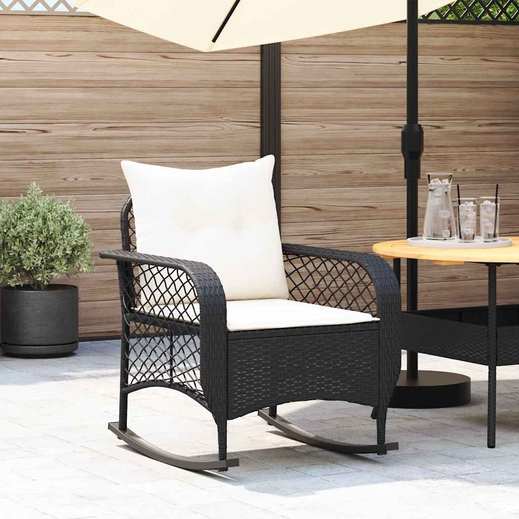 vidaXL Garten-Schaukelstuhl mit Kissen Schwarz Poly Rattan