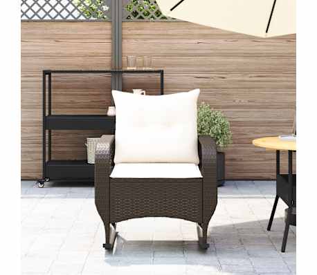 vidaXL Chaise &agrave; bascule de jardin avec coussins marron r&eacute;sine tress&eacute;e