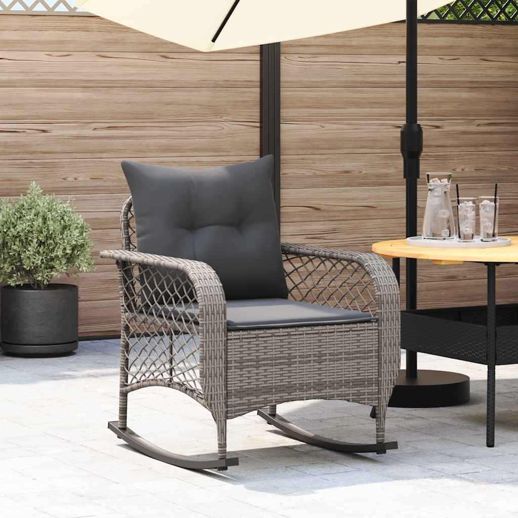 vidaXL Garten-Schaukelstuhl mit Kissen Grau Poly Rattan