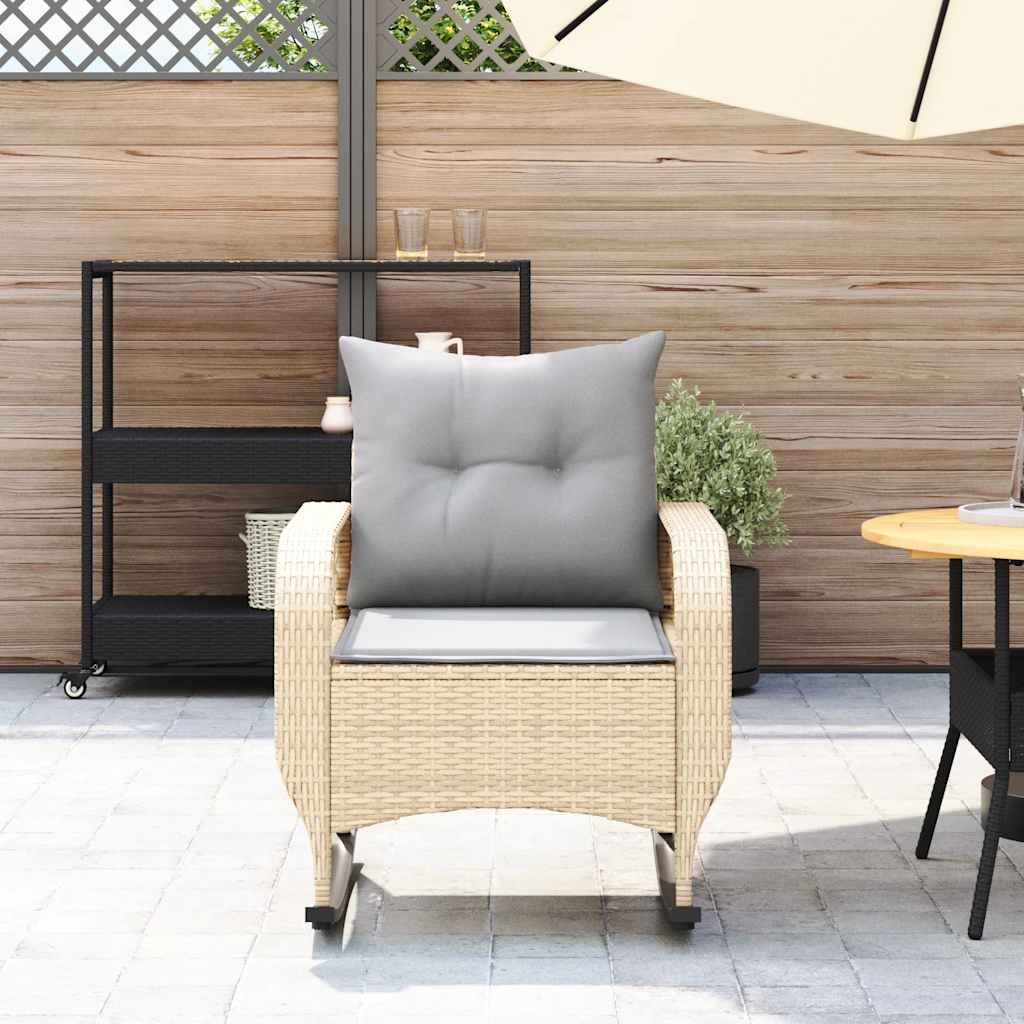 vidaXL Tuinschommelstoel met kussens poly rattan beige afbeelding