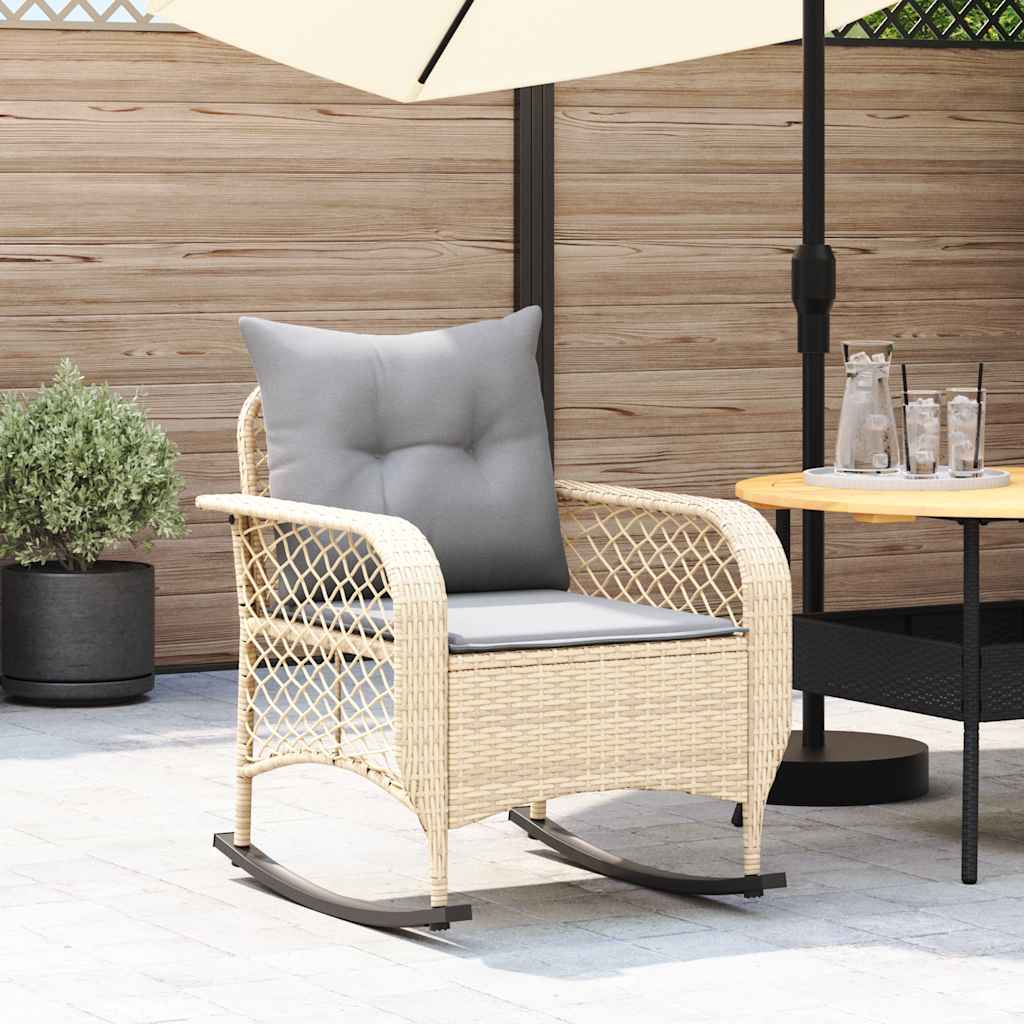 vidaXL Garten-Schaukelstuhl mit Kissen Beige Poly Rattan