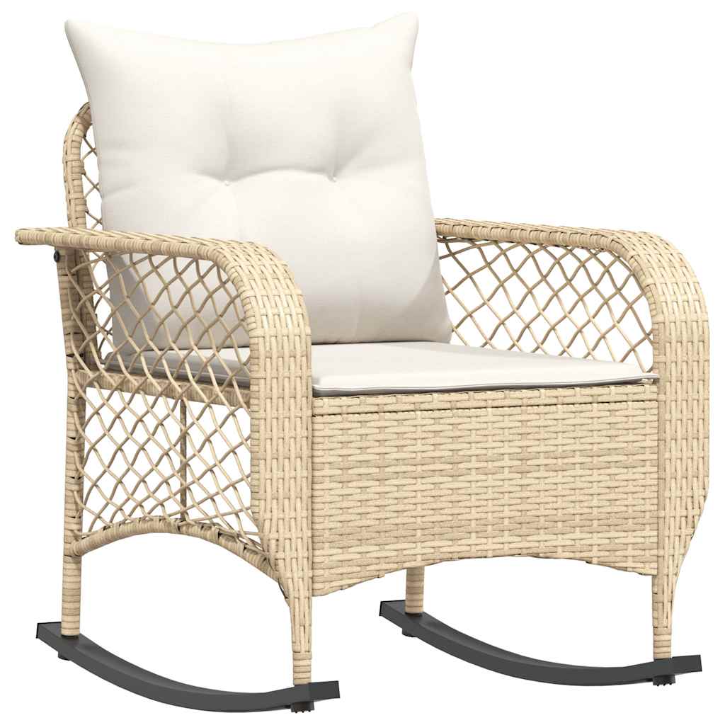 Thumbnail - vidaXL Garten-Schaukelstuhl mit Kissen Beige Poly Rattan