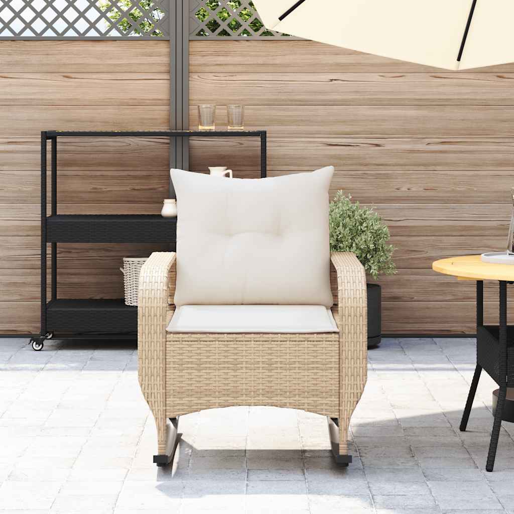 Thumbnail - vidaXL Garten-Schaukelstuhl mit Kissen Beige Poly Rattan