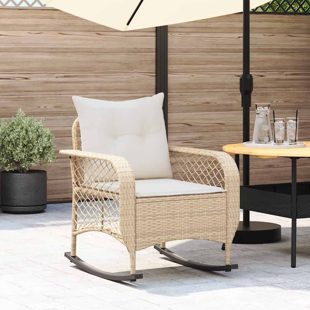 vidaXL Garten-Schaukelstuhl mit Kissen Beige Poly Rattan