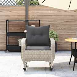 vidaXL Silla mecedora de jard&iacute;n con cojines rat&aacute;n sint&eacute;tico gris claro